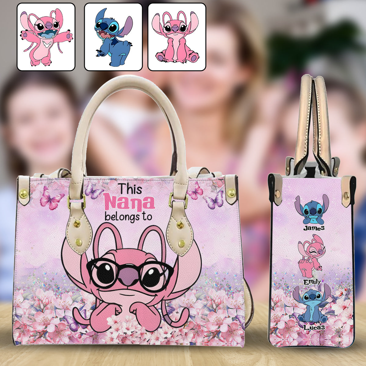 Personalized Leather Handbag with Ohana Design for Grandma - Unique Gift Leather Handbag GradoCreations