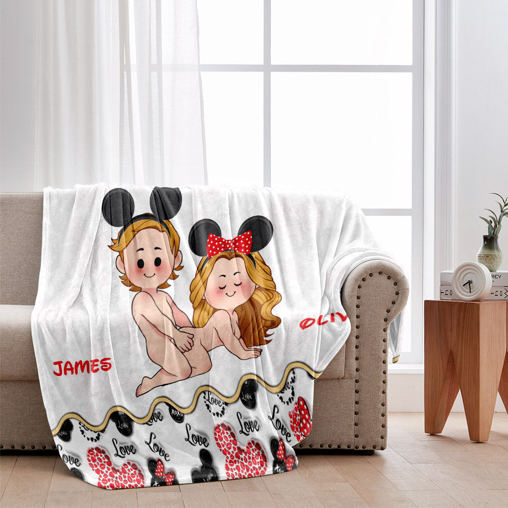 Personalized Mouse-Themed Blanket Custom Names Gift for Couple Blanket GradoCreations