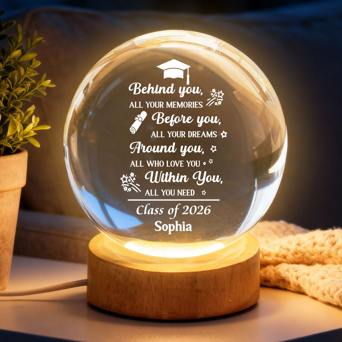 Personalized Crystal Globe Lamp Gift for Class of 2026 Graduate