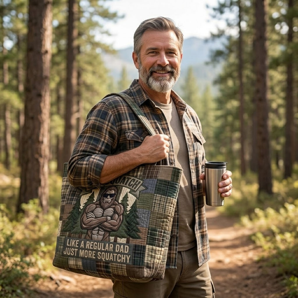 Personalized Dadsquatch Quilted Tote Bag Unique Gift for Dad