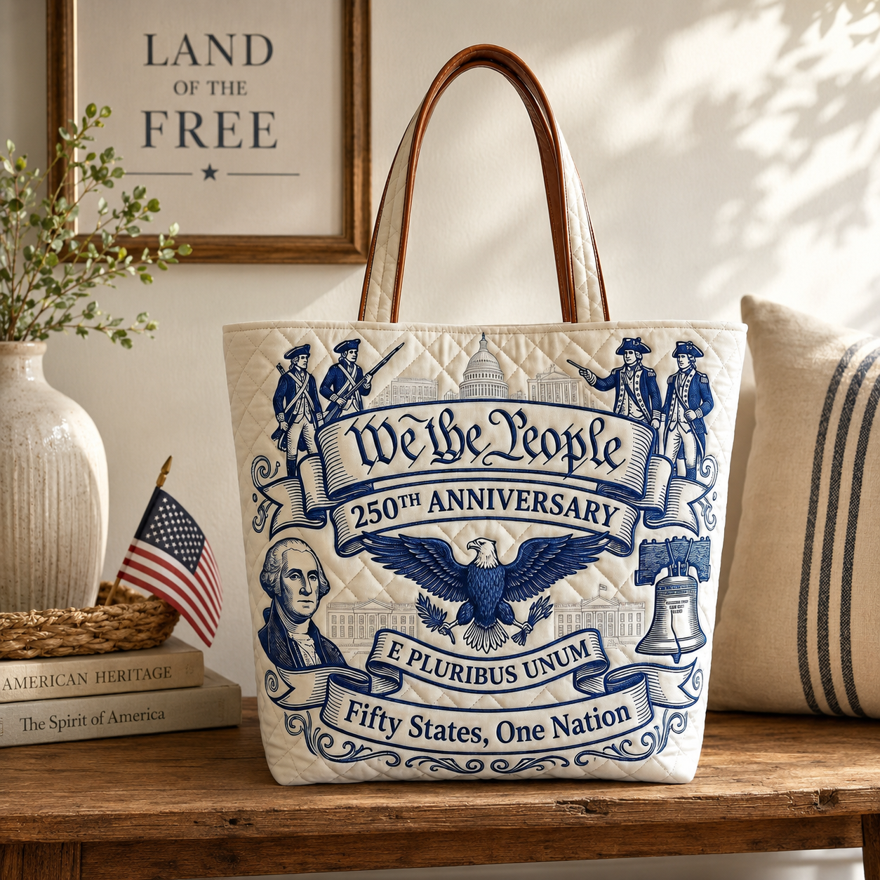 Personalized Patriotic Quilted Tote Bag for Independence Day Gift