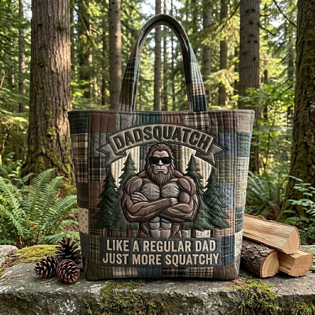Personalized Dadsquatch Quilted Tote Bag Unique Gift for Dad