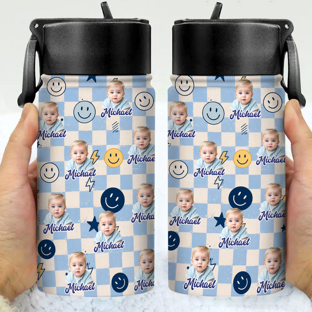 Personalized Kids Water Bottle Custom Photo Back to School Gift HN590 - Kid Water Bottle With Straw GradoCreations