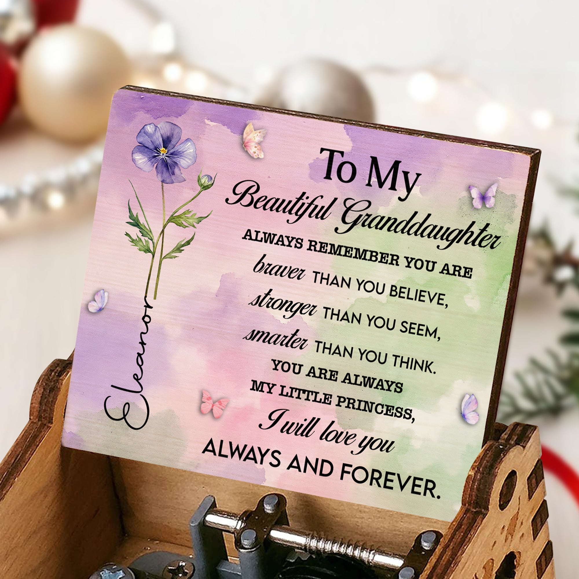 Personalized Wooden Music Box Custom Butterfly Design Gift for Granddaughter