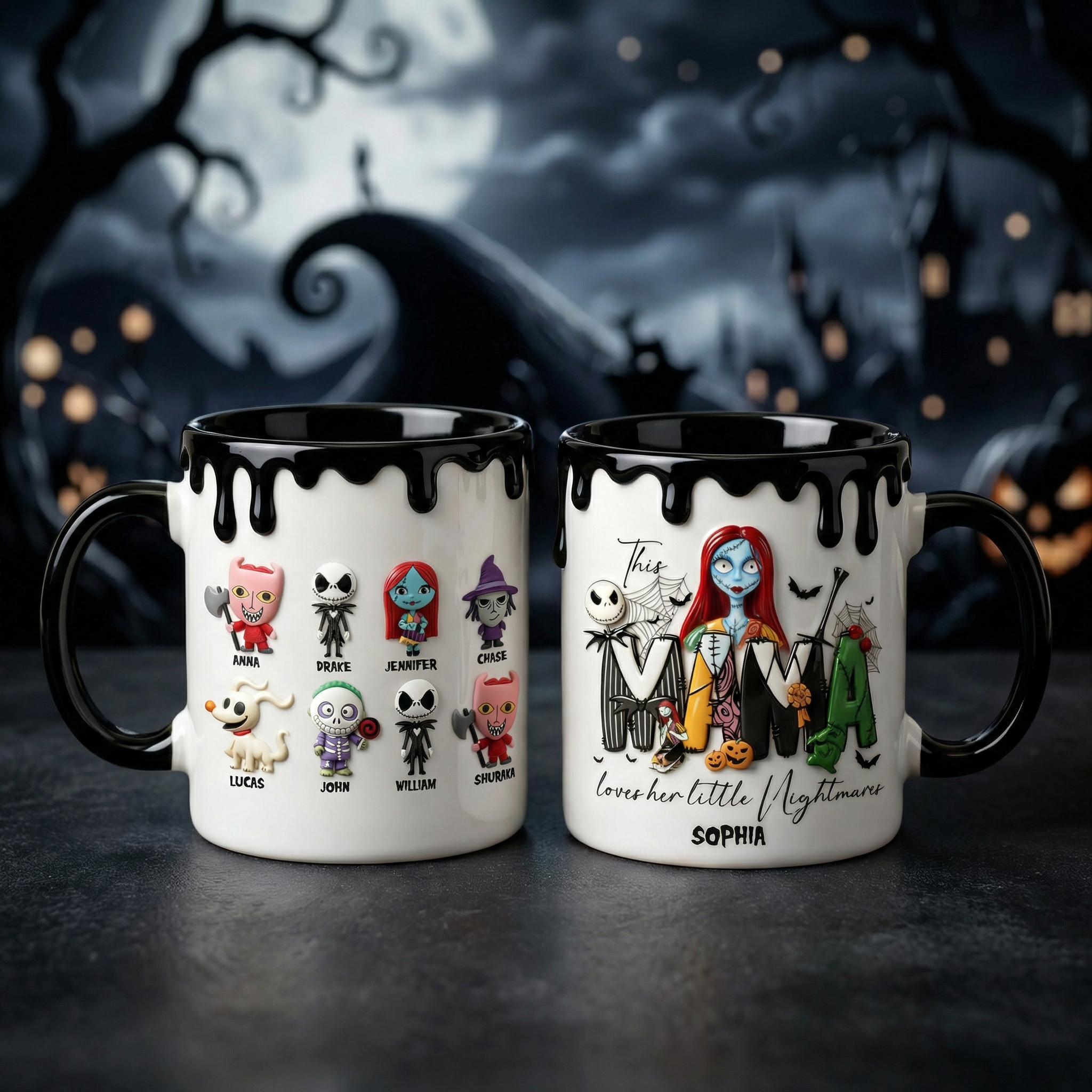 Personalized Horror Movie Mug with Kids' Names for Mom - Halloween Gift Mug GradoCreations