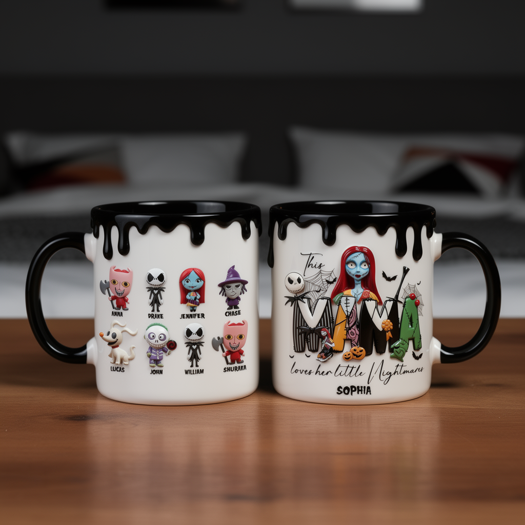 Personalized Horror Movie Mug with Kids' Names for Mom - Halloween Gift Mug GradoCreations