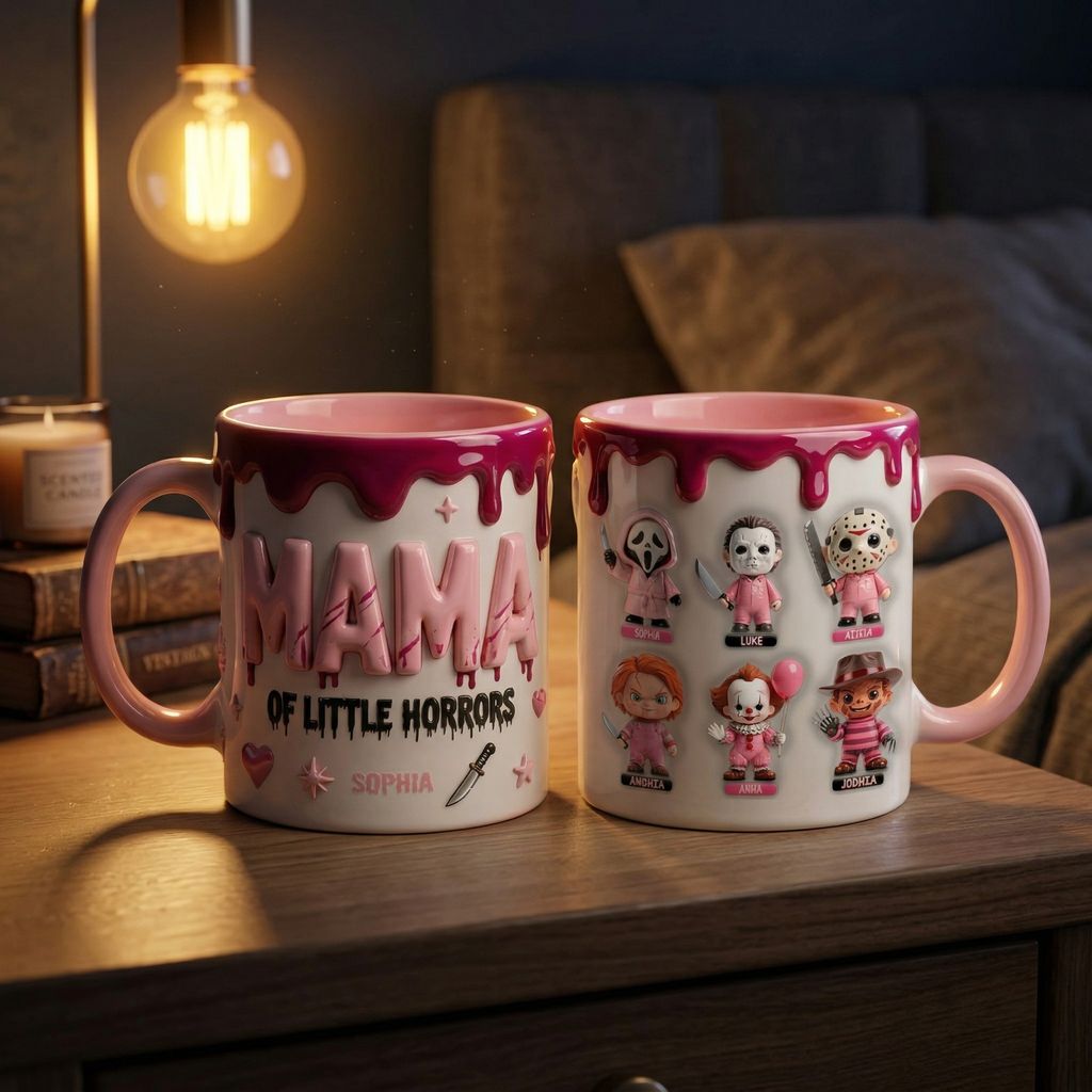 Personalized Horror Movies Mug for Mom with Kids Characters Gift Mug GradoCreations