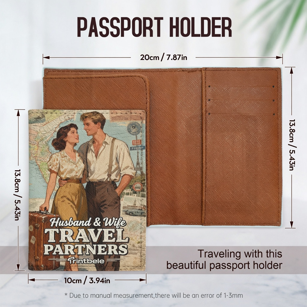 Personalized PU Leather Passport Holder & Luggage Tag Set Travel Gift for Couples