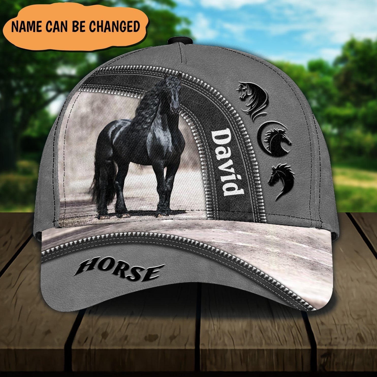 Personalized Classic Cap with Black Horse Design for Horse Lovers Classic Cap GradoCreations
