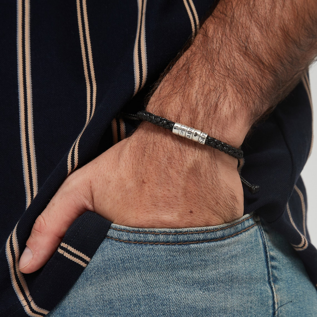 Personalized Adjustable Leather Bracelet Custom Name Gift for Dad HN590 - Bracelet fix GradoCreations
