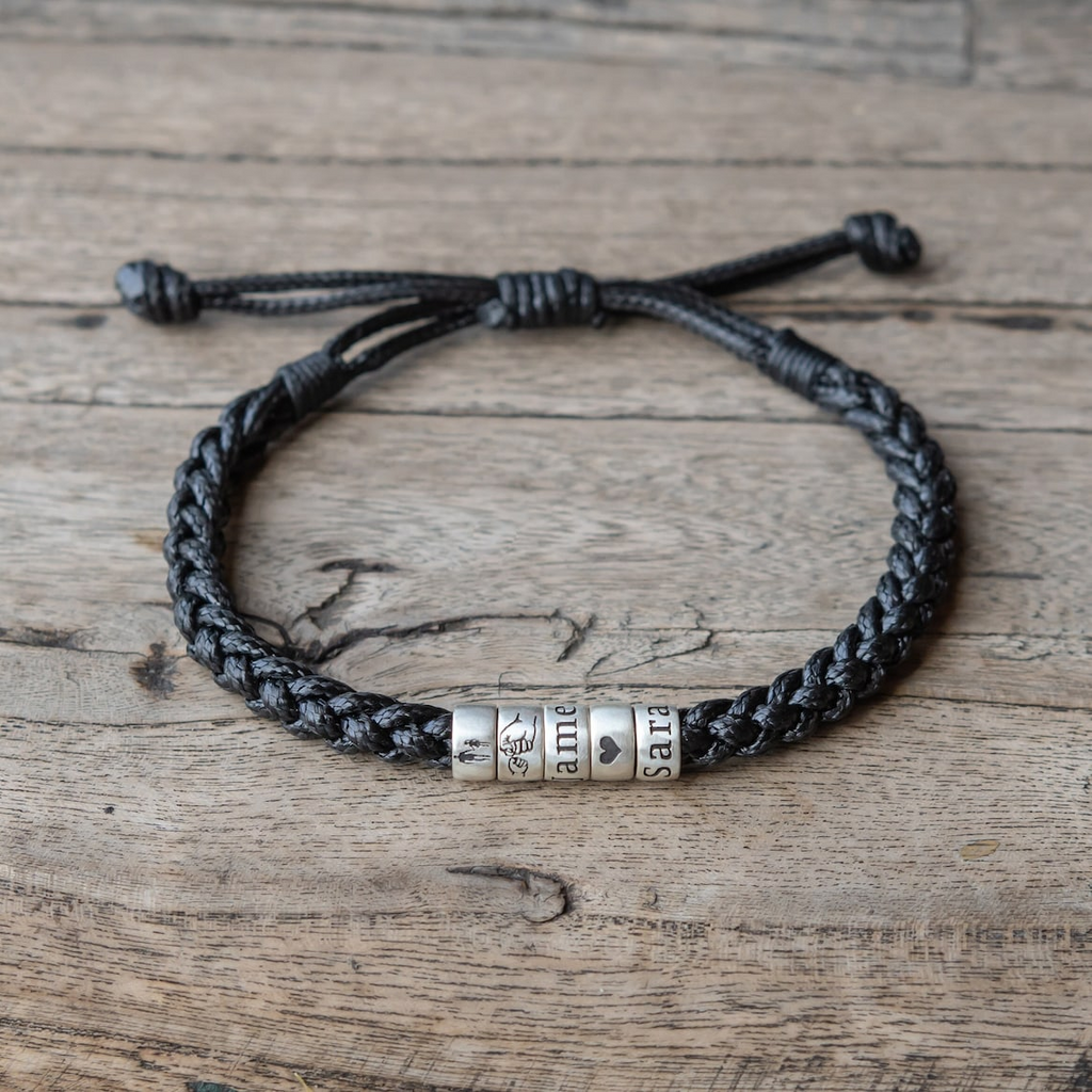 Personalized Adjustable Leather Bracelet Custom Name Gift for Dad HN590 - Bracelet fix GradoCreations