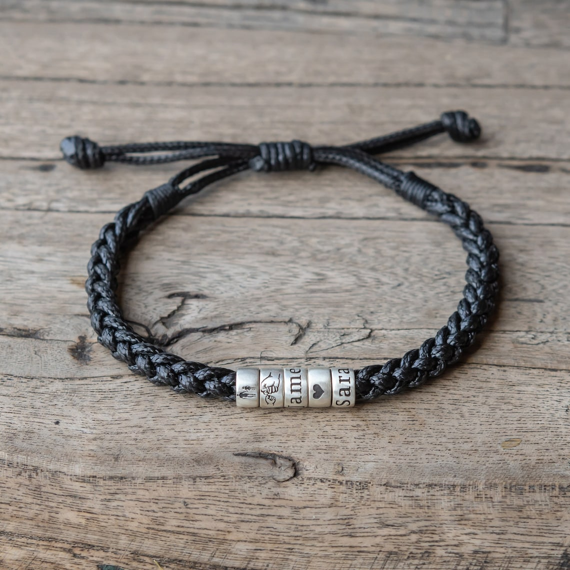 Personalized Adjustable Leather Bracelet Custom Name Gift for Dad HN590 - Bracelet fix GradoCreations