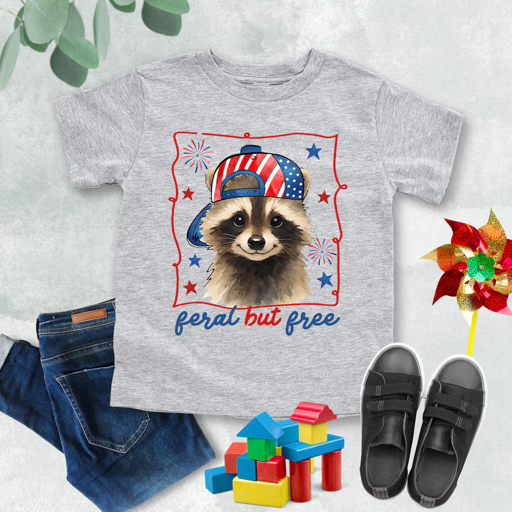Personalized Kids T-Shirt with Raccoon Design for 4th of July HN590 - Kid T-Shirt GradoCreations