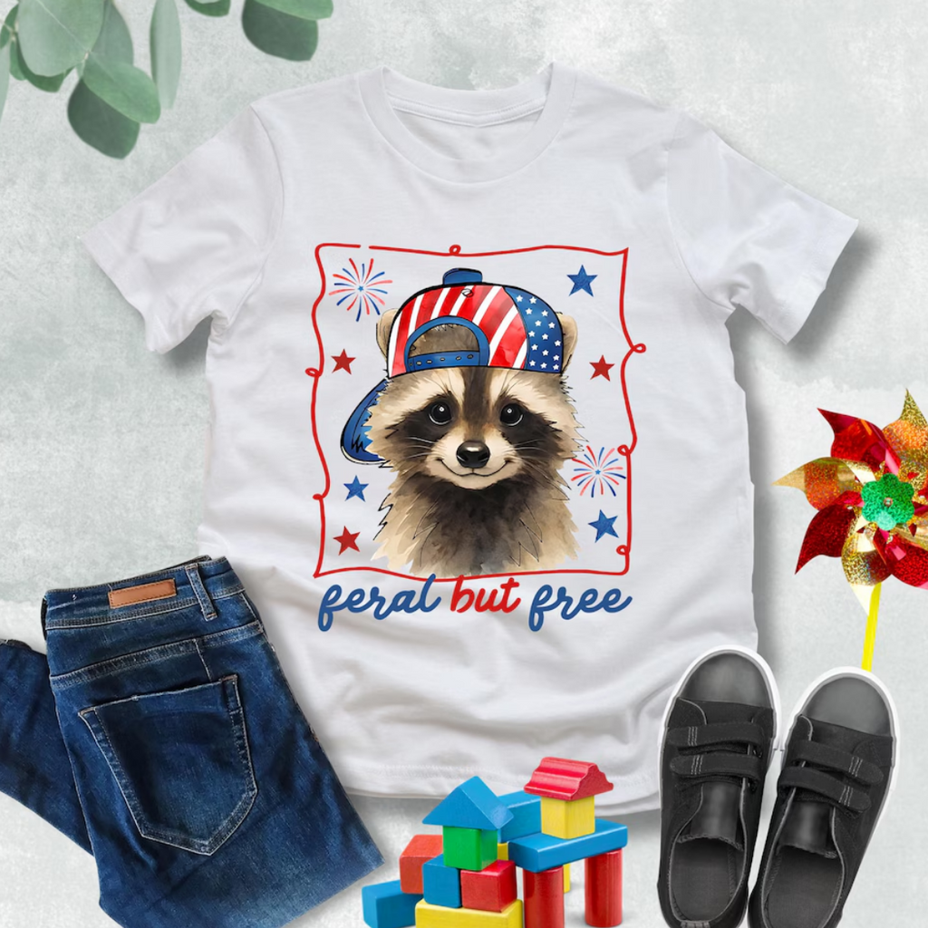 Personalized Kids T-Shirt with Raccoon Design for 4th of July HN590 - Kid T-Shirt GradoCreations