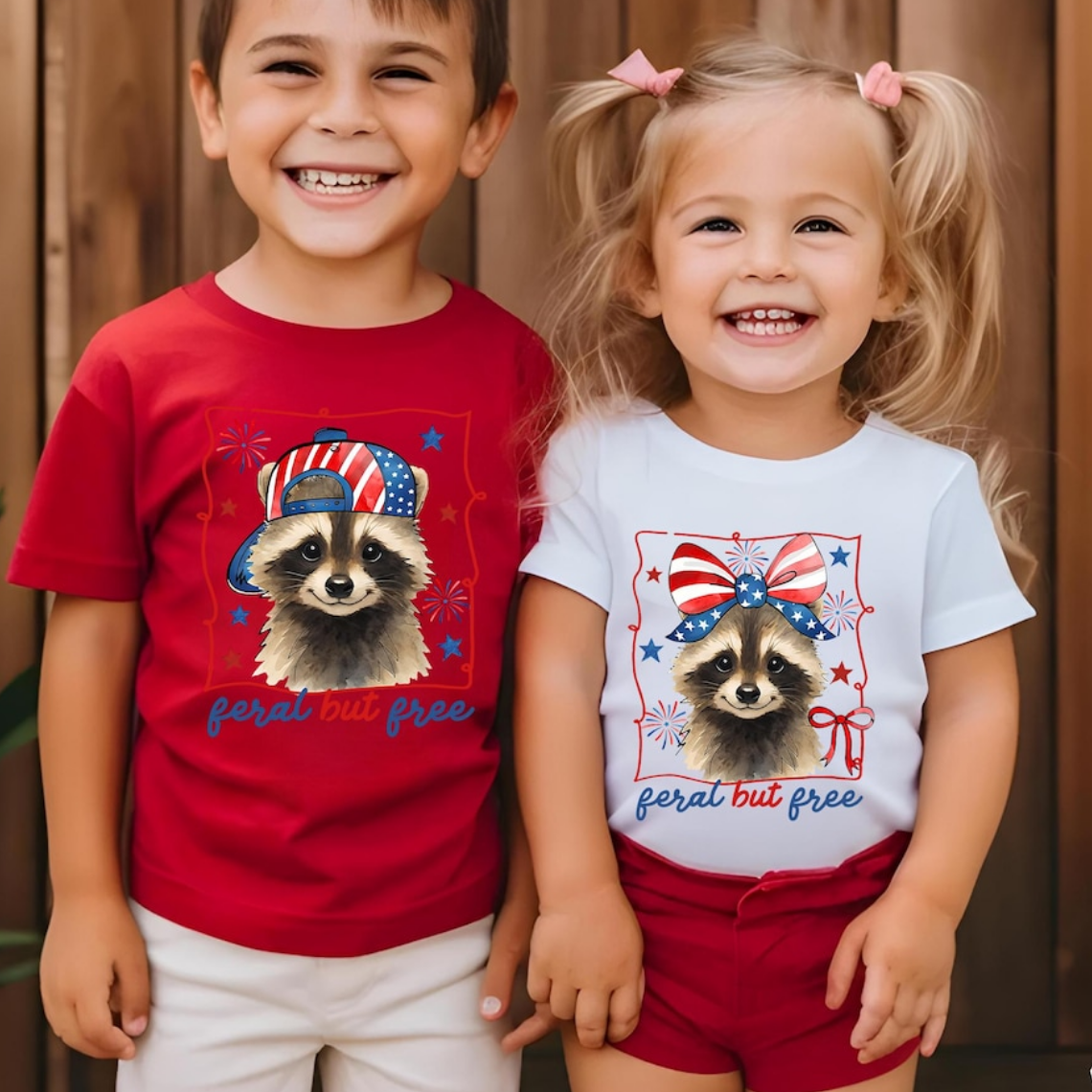 Personalized Kids T-Shirt with Raccoon Design for 4th of July HN590 - Kid T-Shirt GradoCreations