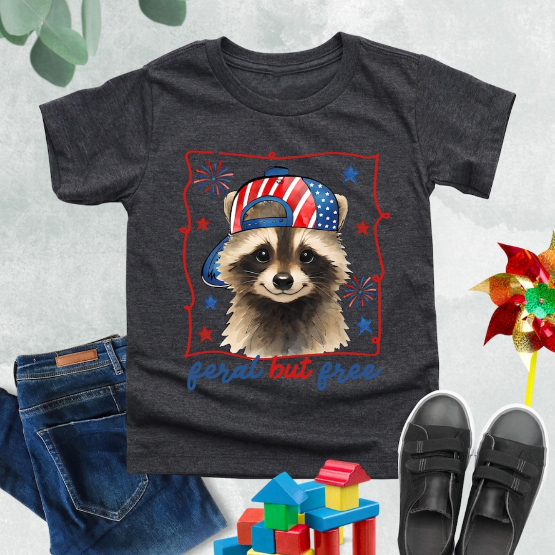 Personalized Kids T-Shirt with Raccoon Design for 4th of July HN590 - Kid T-Shirt GradoCreations