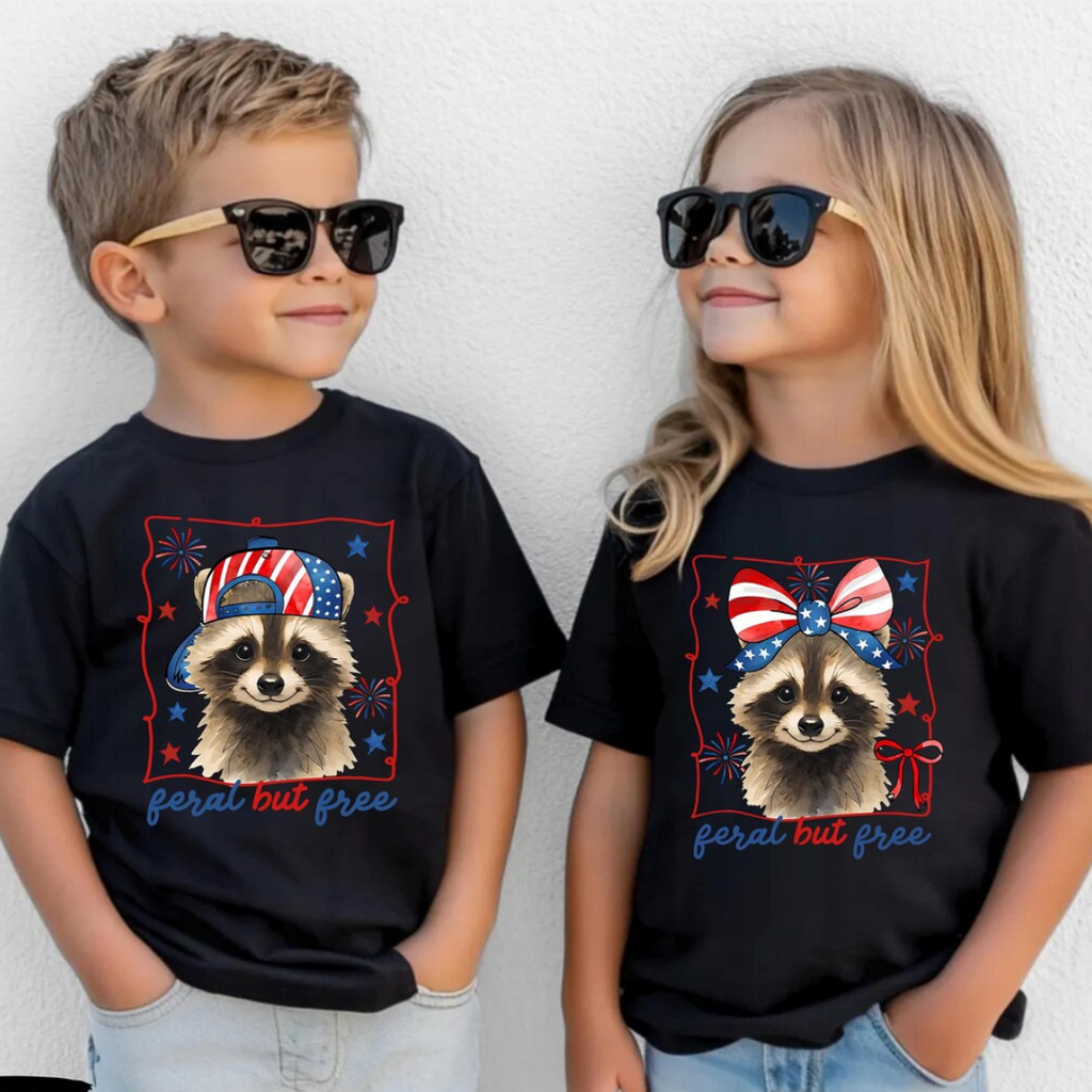Personalized Kids T-Shirt with Raccoon Design for 4th of July HN590 - Kid T-Shirt GradoCreations