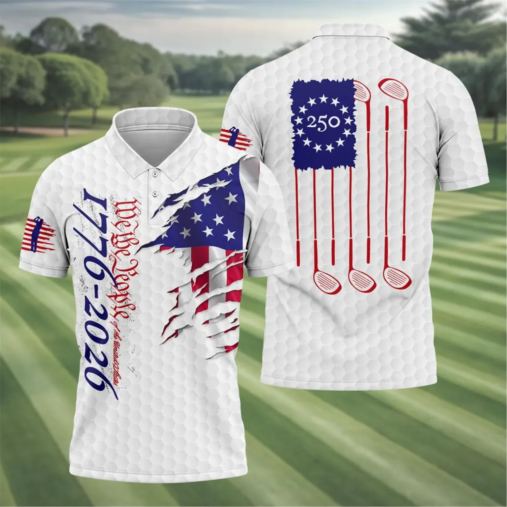 Personalized Patriotic Golf Polo Shirt USA Flag Gift for Dad HN590 - Men's Polo Shirt GradoCreations