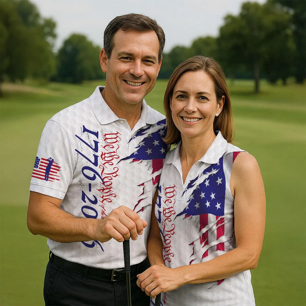 Personalized Patriotic Golf Polo Shirt USA Flag Gift for Dad HN590 - Men's Polo Shirt GradoCreations