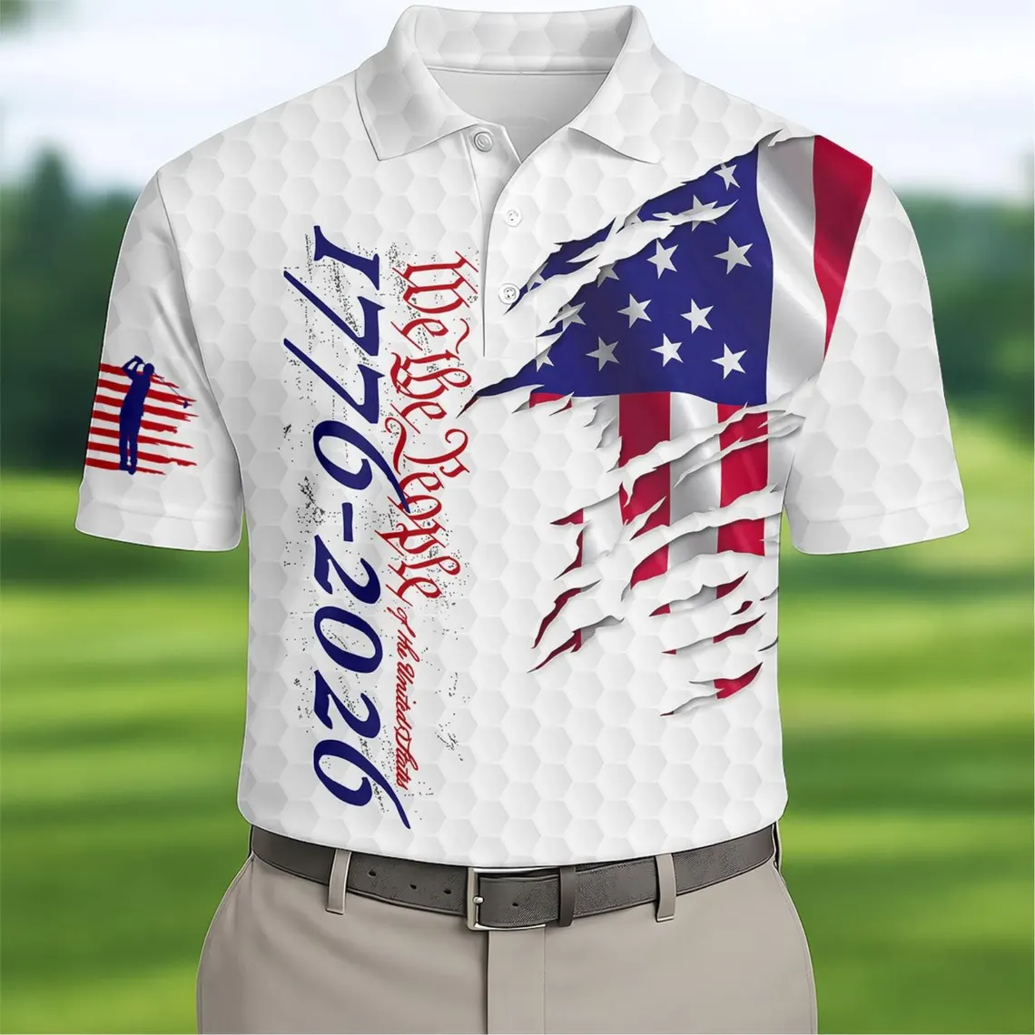 Personalized Patriotic Golf Polo Shirt USA Flag Gift for Dad HN590 - Men's Polo Shirt GradoCreations