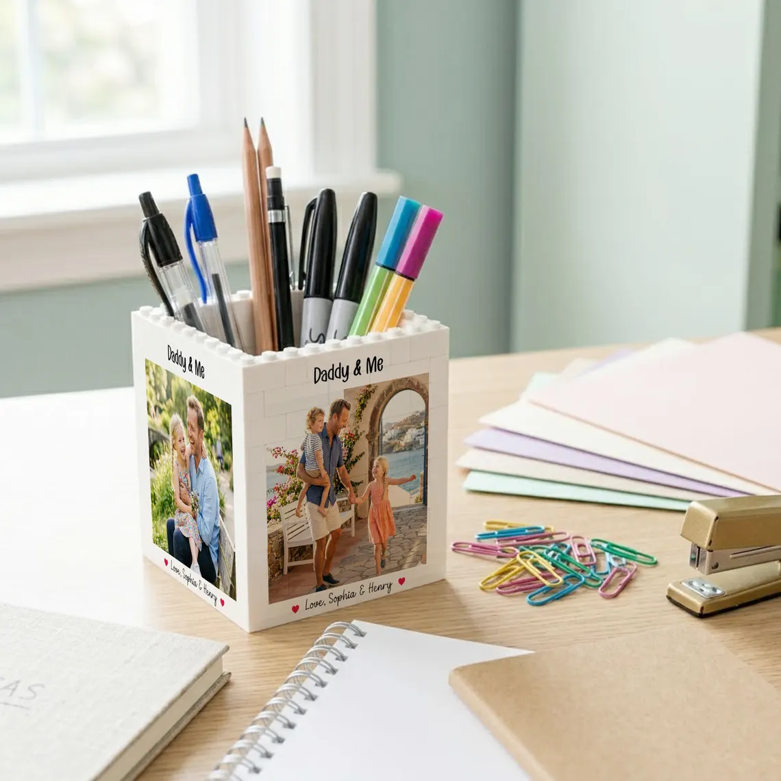 Custom Photo Brick Pencil Pot Personalized Gift for Dad HN590 - Brick Pencil Pot GradoCreations