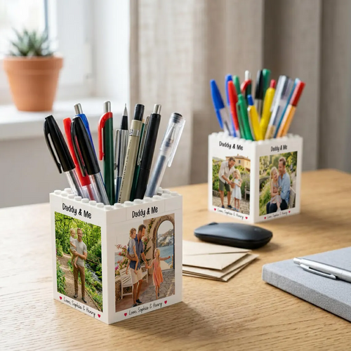 Custom Photo Brick Pencil Pot Personalized Gift for Dad HN590 - Brick Pencil Pot GradoCreations