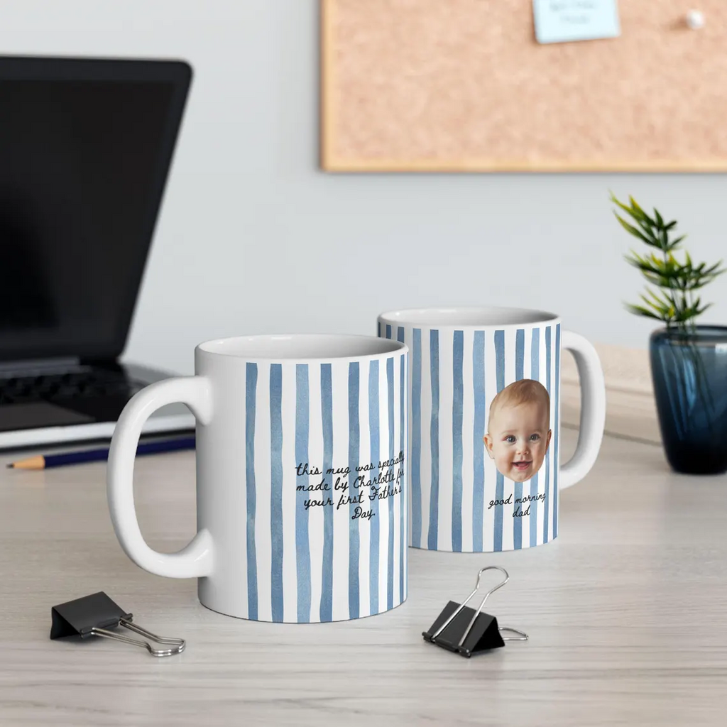 Custom Photo Baby Face Mug Personalized Gift for New Dad HN590 - edge to edge mug GradoCreations