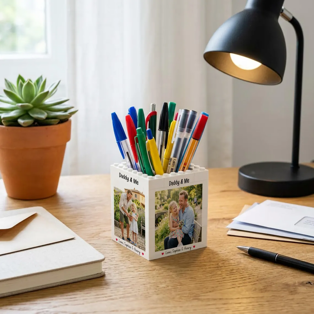 Custom Photo Brick Pencil Pot Personalized Gift for Dad HN590 - Brick Pencil Pot GradoCreations