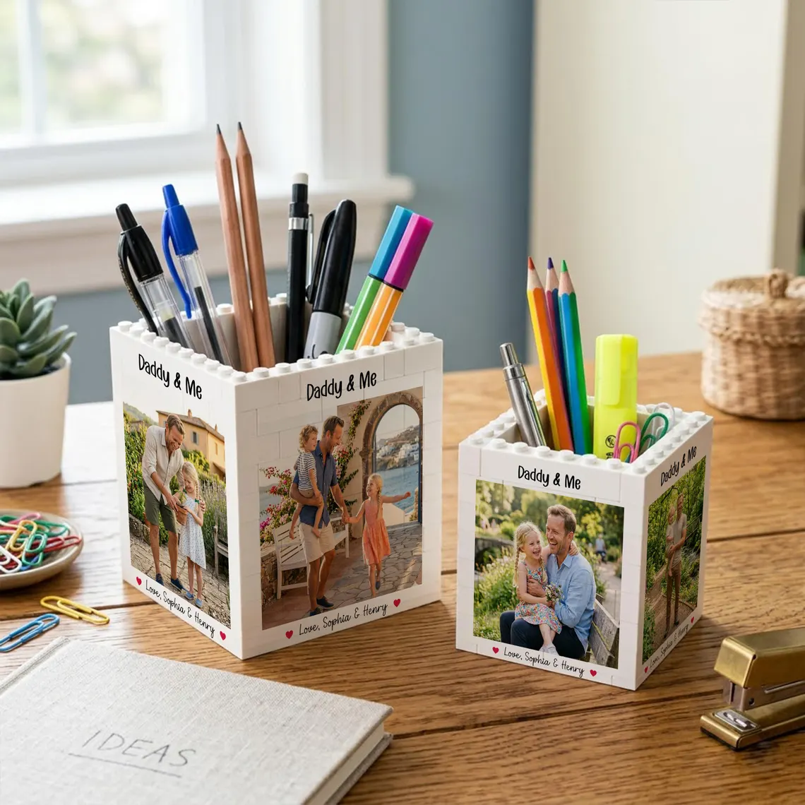 Custom Photo Brick Pencil Pot Personalized Gift for Dad HN590 - Brick Pencil Pot GradoCreations