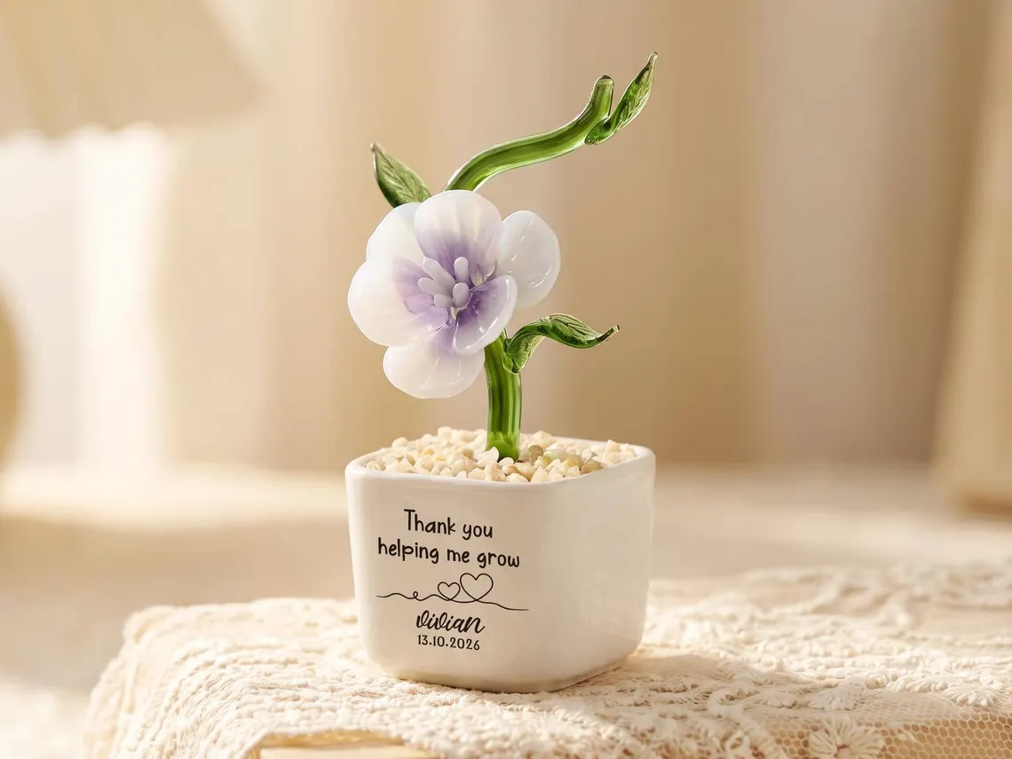 Personalized Glass Plant Pot Custom Name Gift for Teacher HN590 - Glass Flower Pot fix GradoCreations