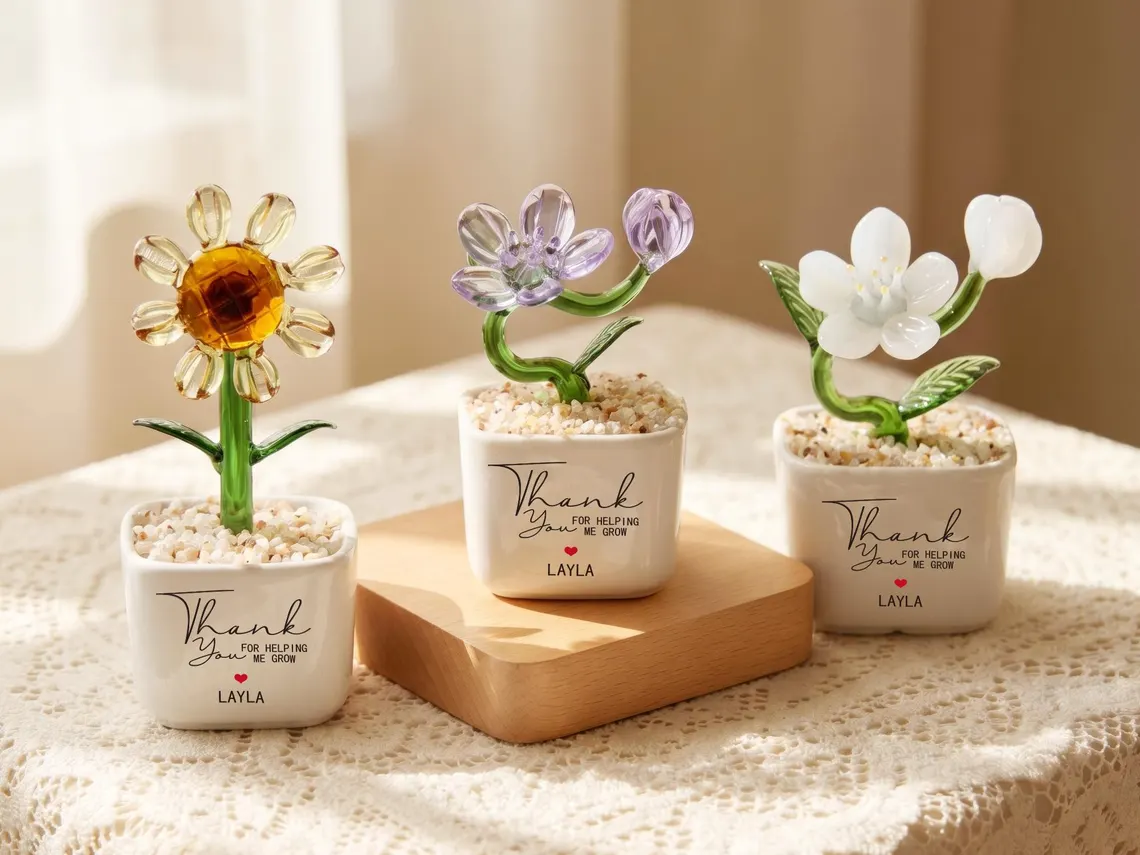 Personalized Glass Plant Pot Custom Name Gift for Teacher HN590 - Glass Flower Pot fix GradoCreations