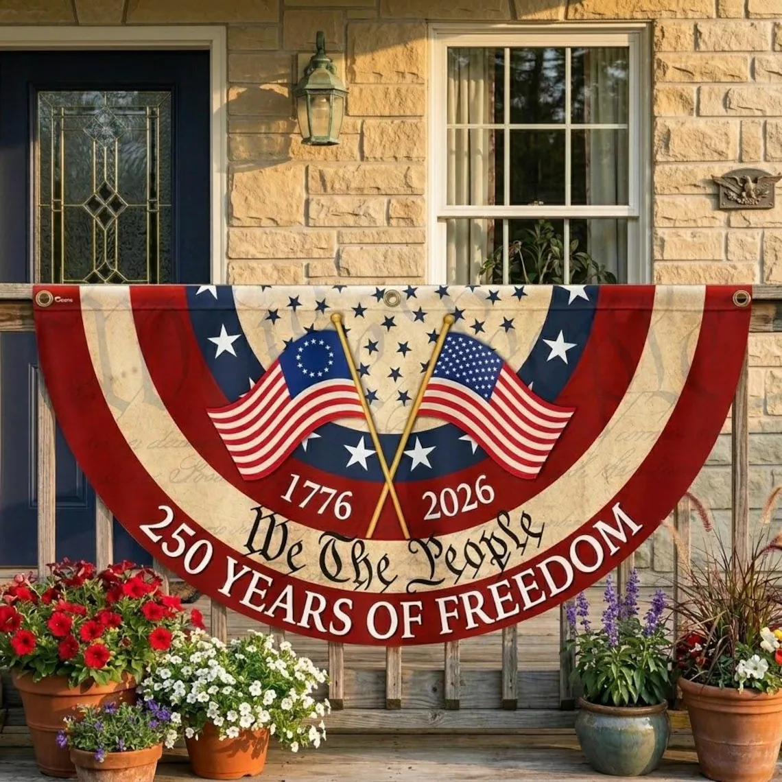 Personalized 250 Years of Freedom Fan Flag Gift for Family HN590 - Non-Pleated Fan Flag GradoCreations