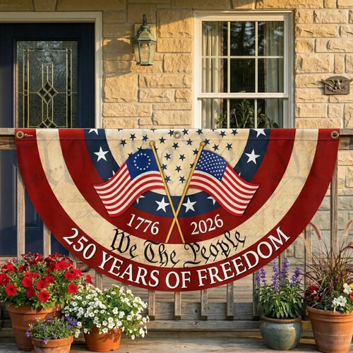 Personalized 250 Years of Freedom Fan Flag Gift for Family HN590 - Non-Pleated Fan Flag GradoCreations