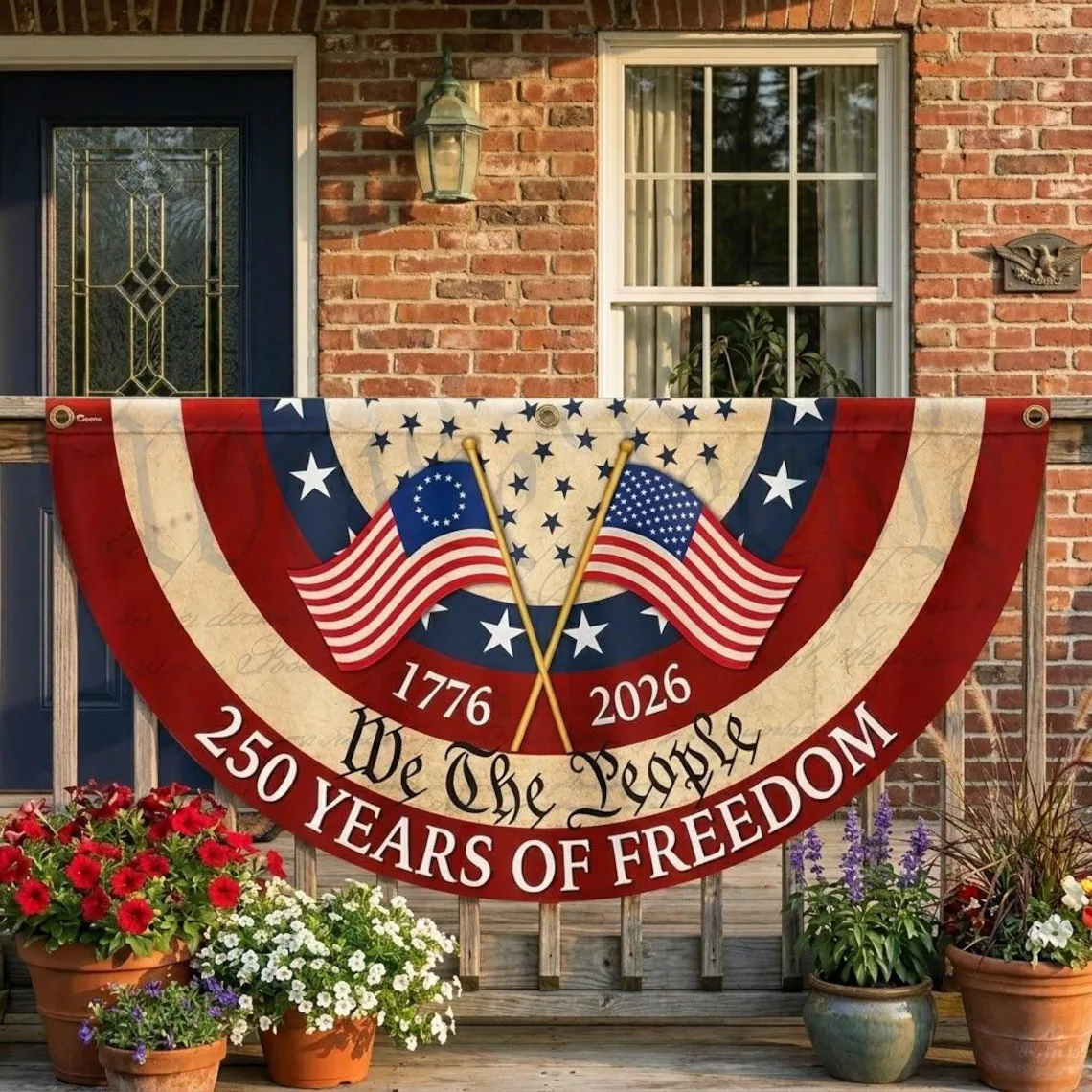 Personalized 250 Years of Freedom Fan Flag Gift for Family HN590 - Non-Pleated Fan Flag GradoCreations