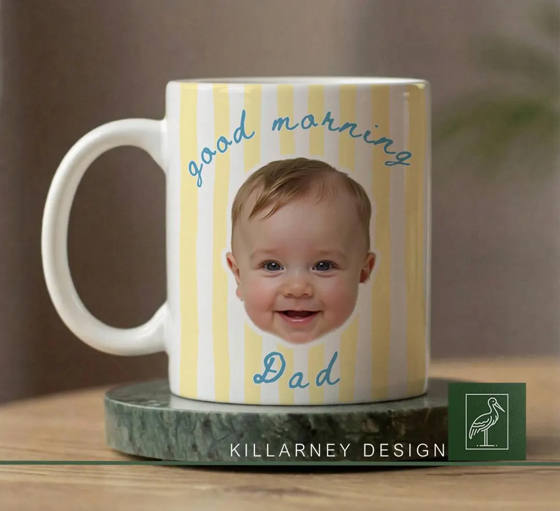 Custom Photo Baby Face Mug Personalized Gift for New Dad HN590 - edge to edge mug GradoCreations