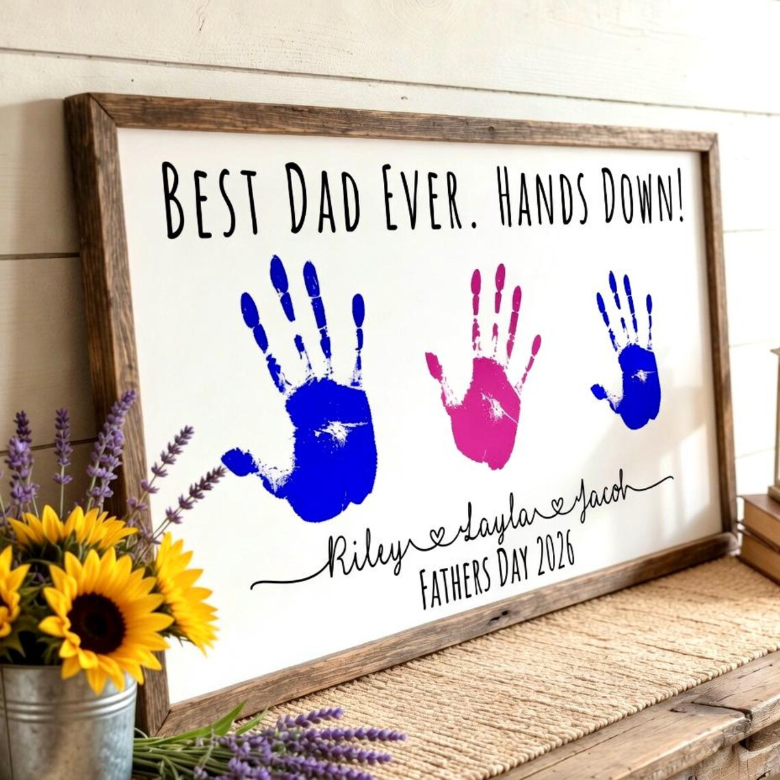 Personalized Handprint Sign Custom Gift for Dad Father's Day HN590 - Sign GradoCreations
