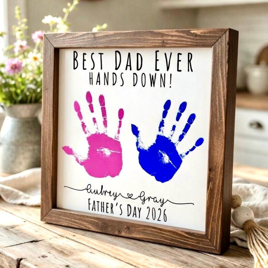 Personalized Handprint Sign Custom Gift for Dad Father's Day HN590 - Sign GradoCreations
