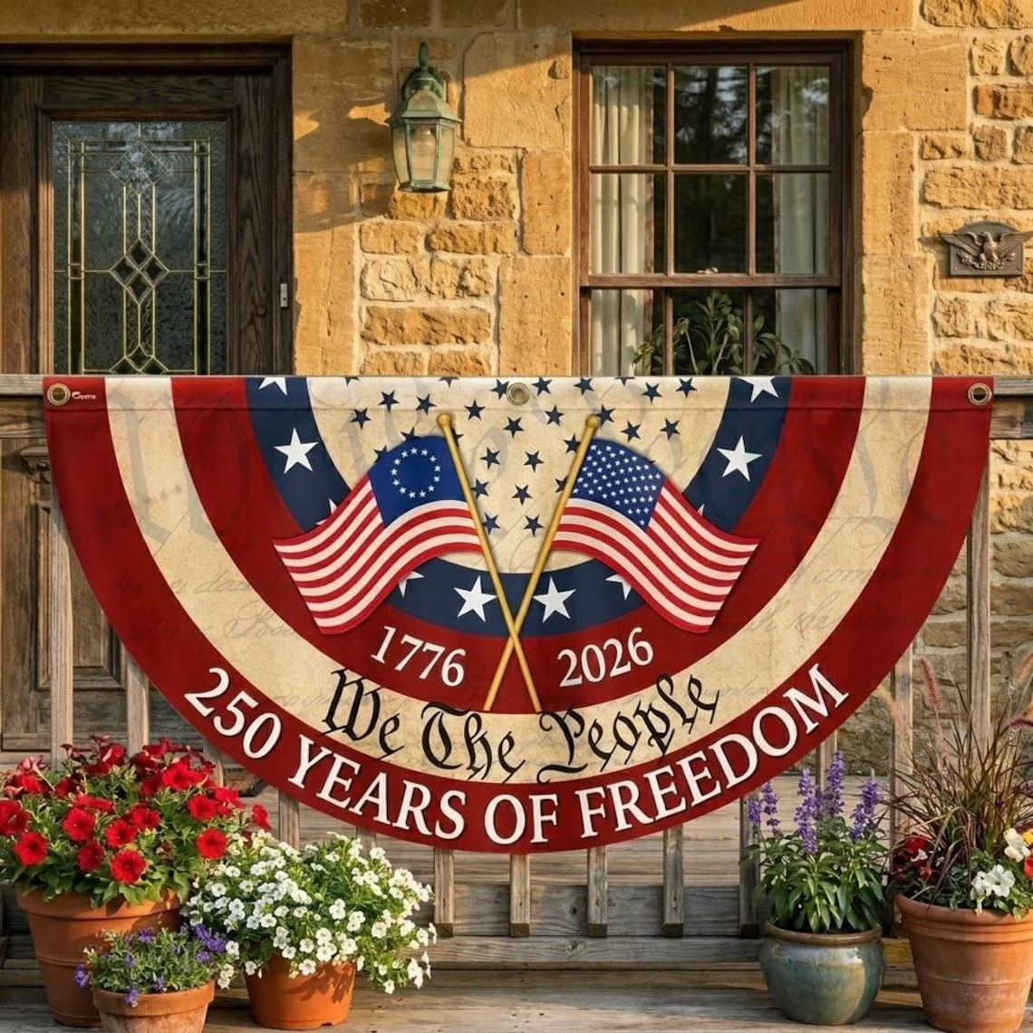 Personalized 250 Years of Freedom Fan Flag Gift for Family HN590 - Non-Pleated Fan Flag GradoCreations