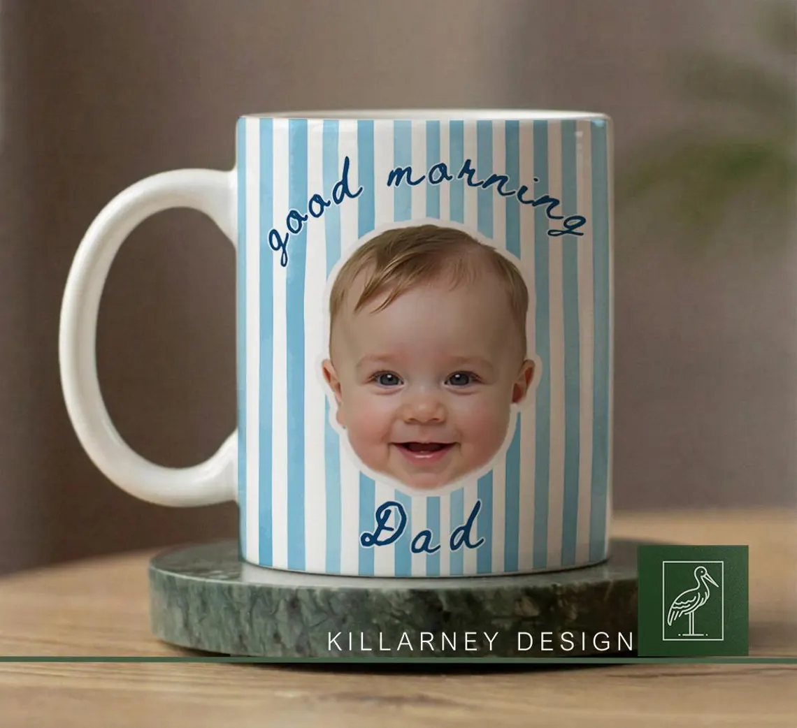 Custom Photo Baby Face Mug Personalized Gift for New Dad HN590 - edge to edge mug GradoCreations