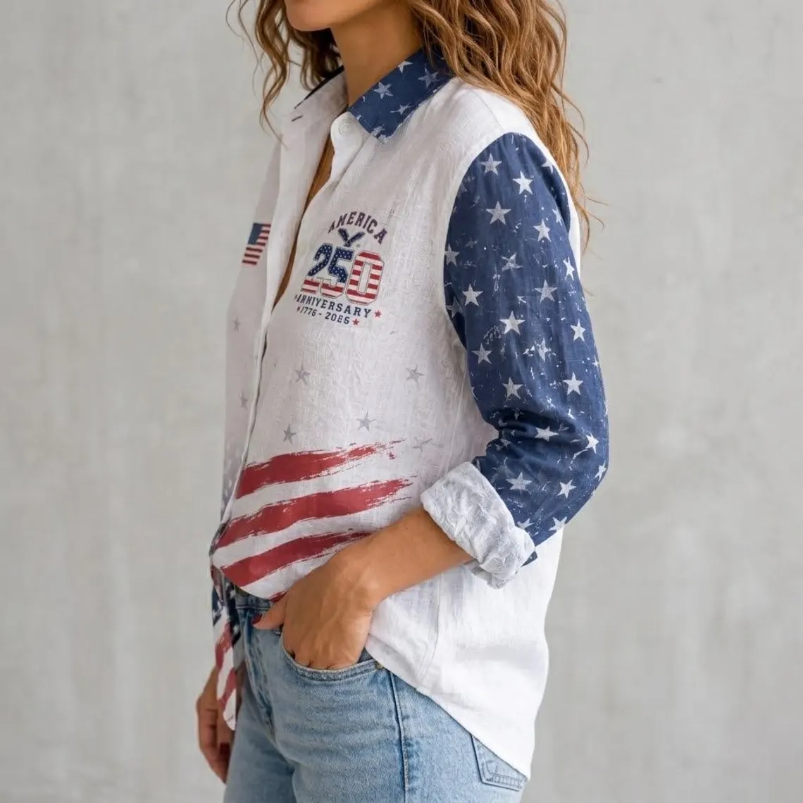 Personalized USA Flag Blouse Custom Name Gift for Women HN590 - Blouse Shirt GradoCreations