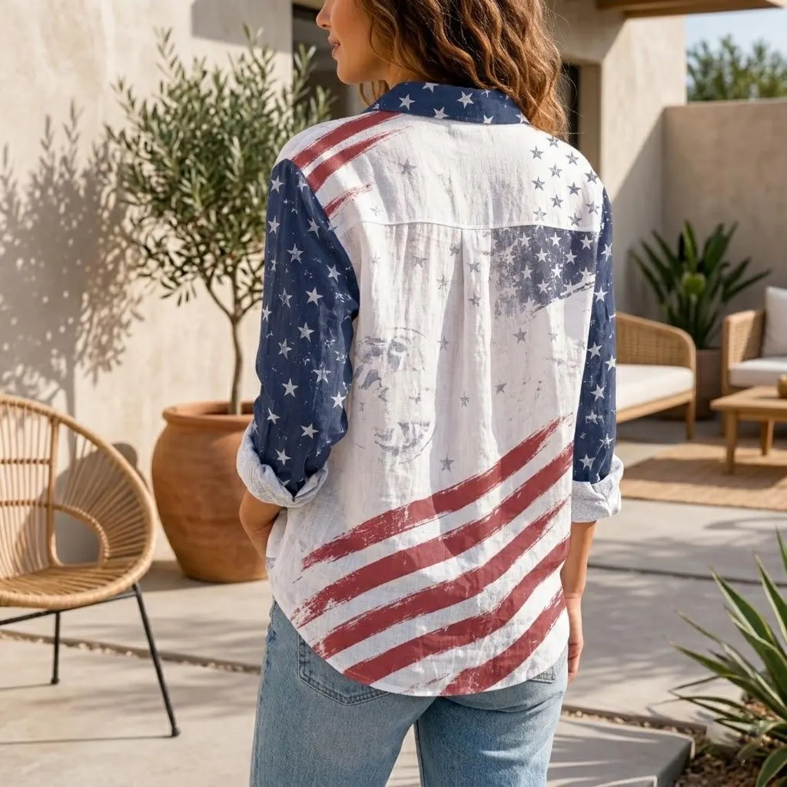 Personalized USA Flag Blouse Custom Name Gift for Women HN590 - Blouse Shirt GradoCreations