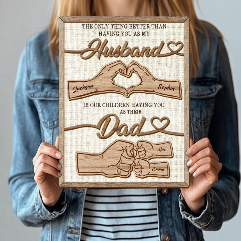 Personalized 2-Layered Wooden Plaque Family Gift for Husband HN590 - 2-Layered Wooden Plaque With Stand BCF fix GradoCreations