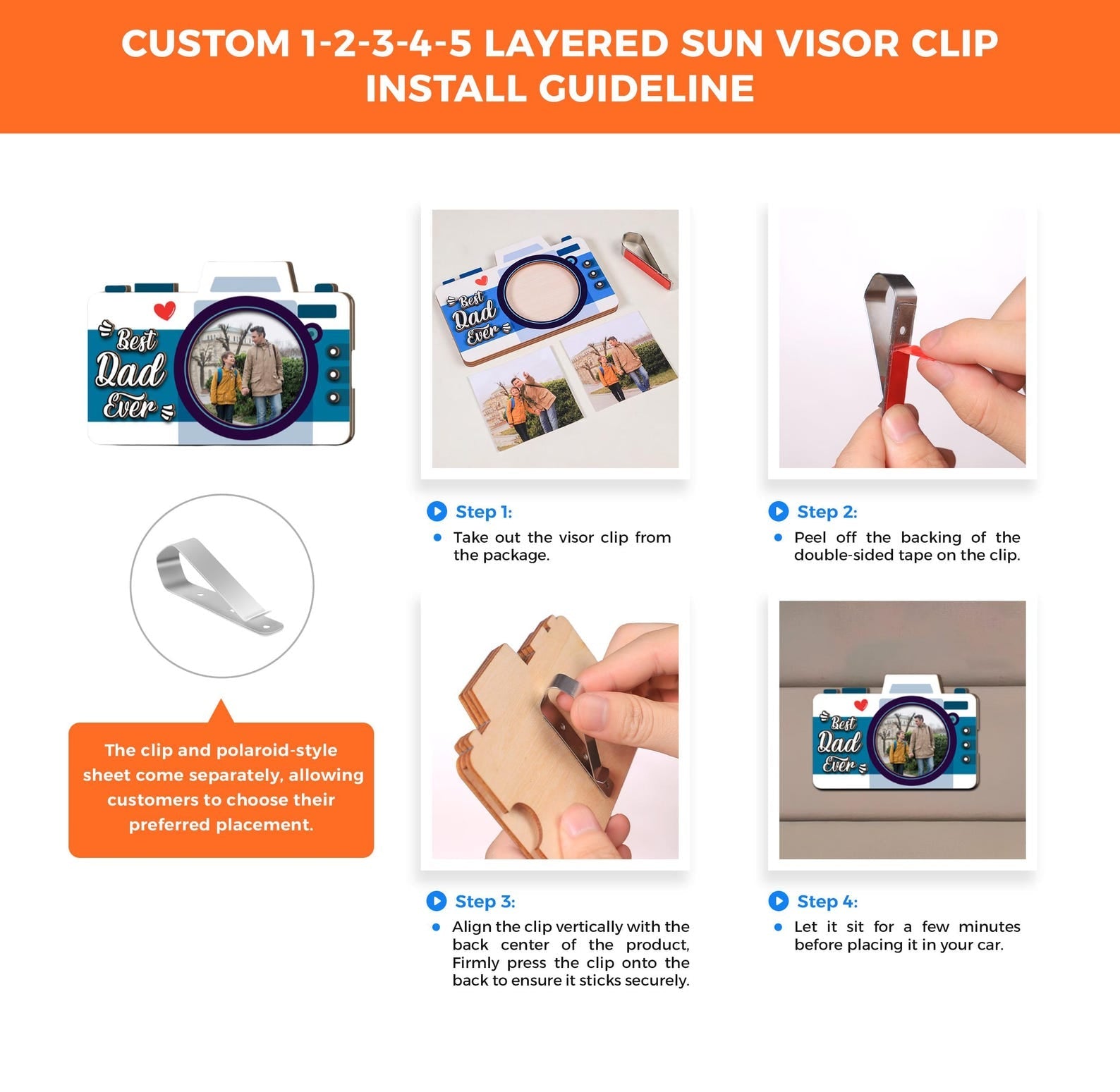 Personalized Photo Car Visor Clip Custom Gift for Dad HN590 - Acrylic Car Visor Clip Fix GradoCreations
