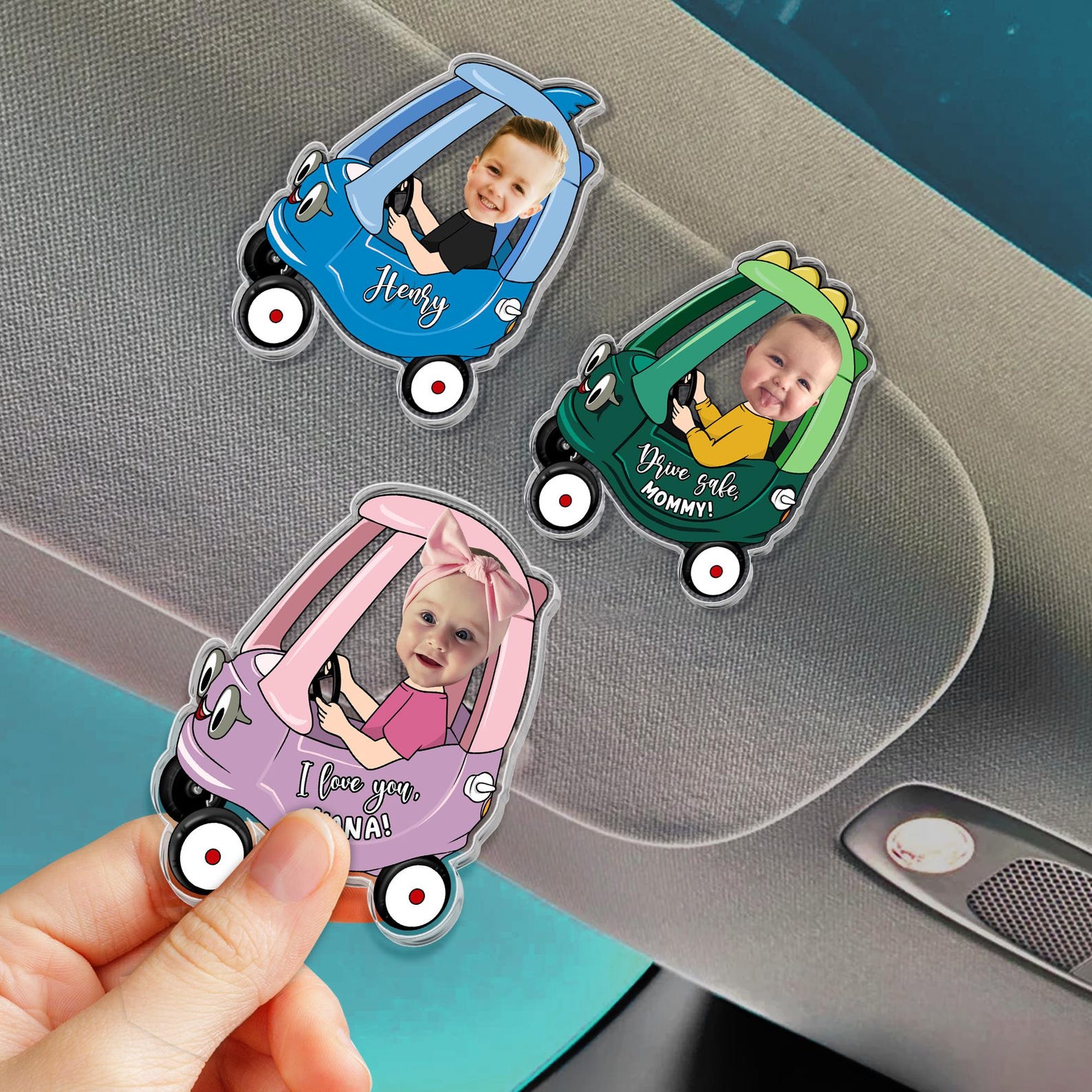 Personalized Photo Car Visor Clip Custom Gift for Dad HN590 - Acrylic Car Visor Clip Fix GradoCreations