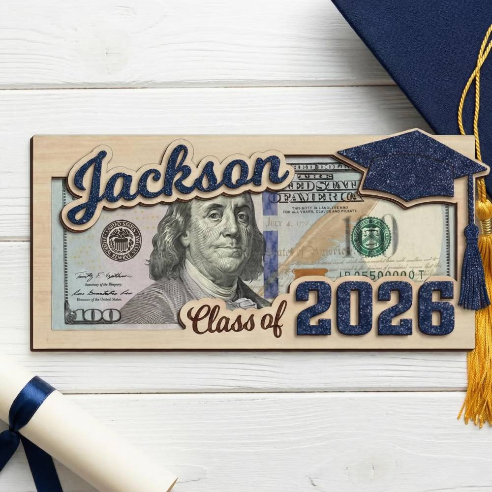 Personalized Class Of 2026 Wood Money Holder Graduation Gift HN590 - Wood Money Holder fix GradoCreations