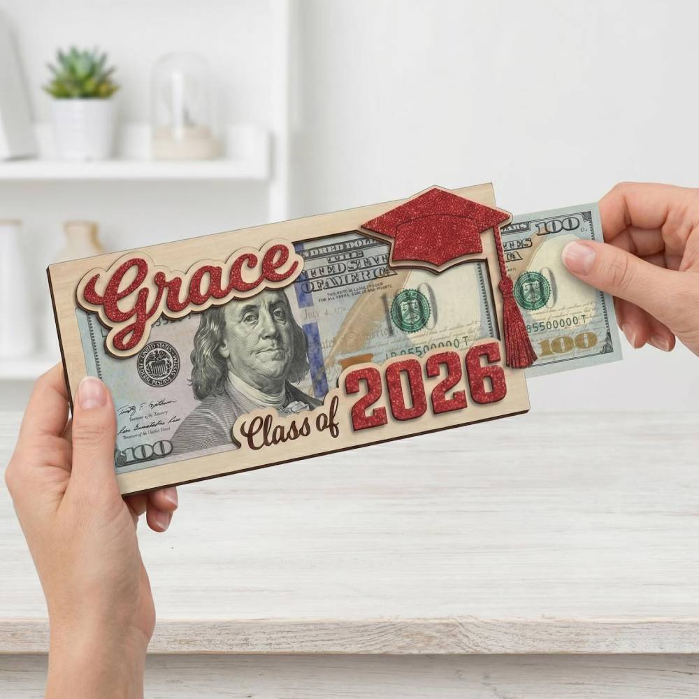 Personalized Class Of 2026 Wood Money Holder Graduation Gift HN590 - Wood Money Holder fix GradoCreations