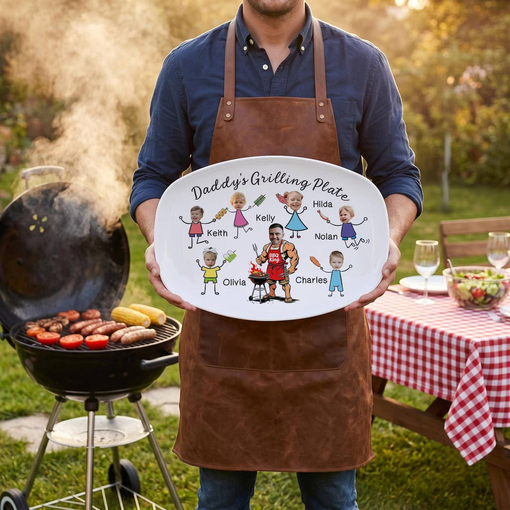 Personalized BBQ Grilling Plate Custom Photo Gift for Dad HN590 - Platter fix GradoCreations