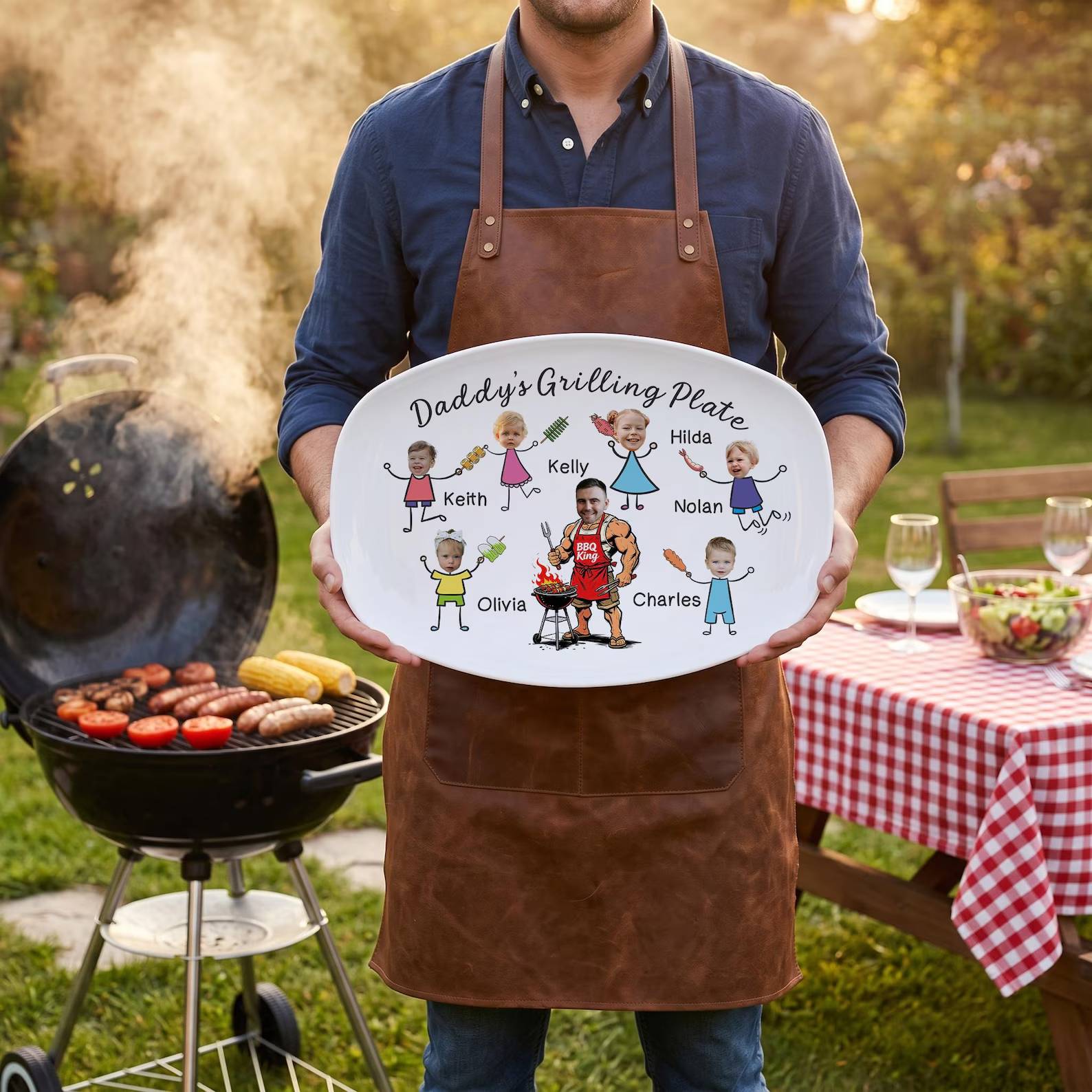Personalized BBQ Grilling Plate Custom Photo Gift for Dad HN590 - Platter fix GradoCreations