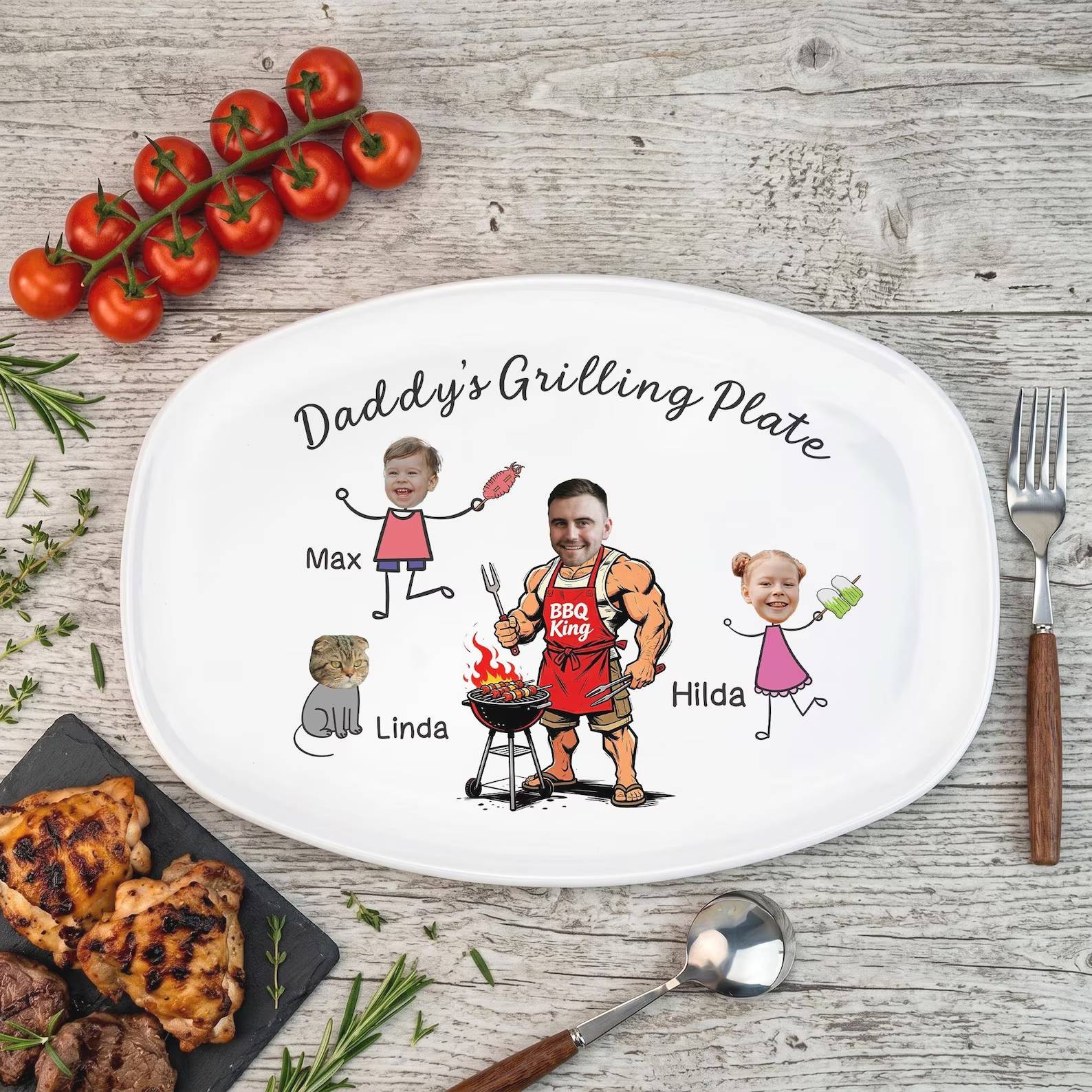 Personalized BBQ Grilling Plate Custom Photo Gift for Dad HN590 - Platter fix GradoCreations