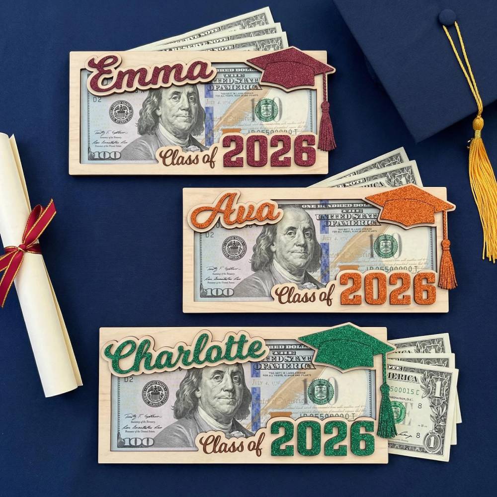 Personalized Class Of 2026 Wood Money Holder Graduation Gift HN590 - Wood Money Holder fix GradoCreations